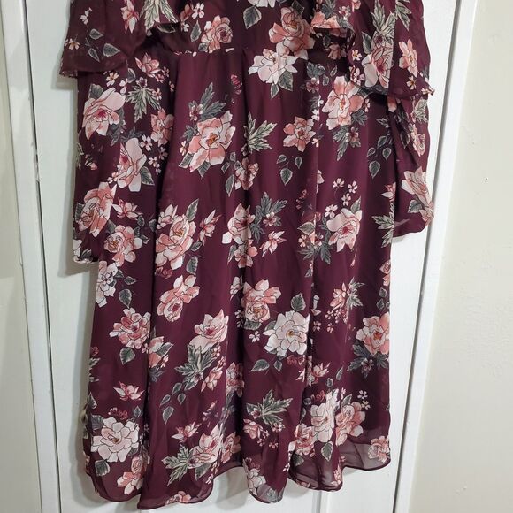Torid Women's Plus Size 14 Burgundy Floral Cold Shoulder Boho Dress.  SKU# A-117 - Picture 4 of 16